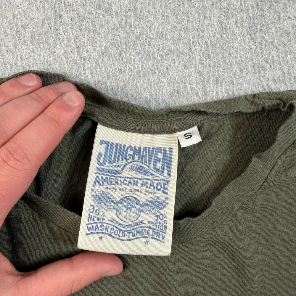 Jungmaven Shirt Women Small Green Yoga Soup Graphic Tee Hemp Organic Cotton Boxy - Picture 3 of 7